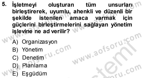 Odalar Bölümü Yönetimi Dersi 2013 - 2014 Yılı Tek Ders Sınav Soruları 5. Soru