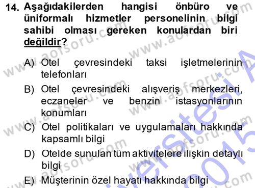 Odalar Bölümü Yönetimi Dersi 2014 - 2015 Yılı (Vize) Ara Sınav Soruları 14. Soru