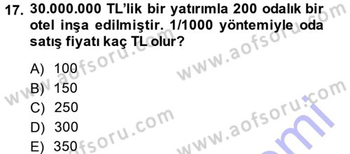 Odalar Bölümü Yönetimi Dersi 2014 - 2015 Yılı (Vize) Ara Sınav Soruları 17. Soru