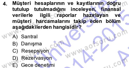 Odalar Bölümü Yönetimi Dersi 2014 - 2015 Yılı (Vize) Ara Sınav Soruları 4. Soru