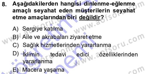 Odalar Bölümü Yönetimi Dersi 2014 - 2015 Yılı (Vize) Ara Sınav Soruları 8. Soru