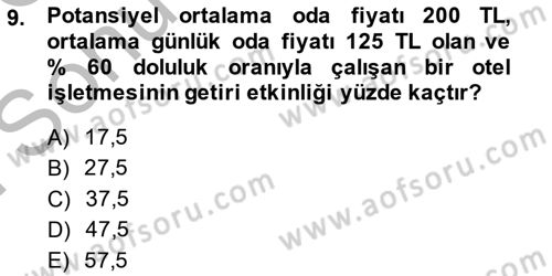 Odalar Bölümü Yönetimi Dersi 2014 - 2015 Yılı (Final) Dönem Sonu Sınav Soruları 9. Soru