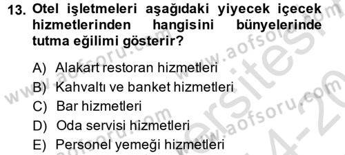 Odalar Bölümü Yönetimi Dersi 2014 - 2015 Yılı Tek Ders Sınav Soruları 13. Soru