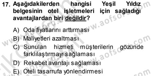 Odalar Bölümü Yönetimi Dersi 2014 - 2015 Yılı Tek Ders Sınav Soruları 17. Soru