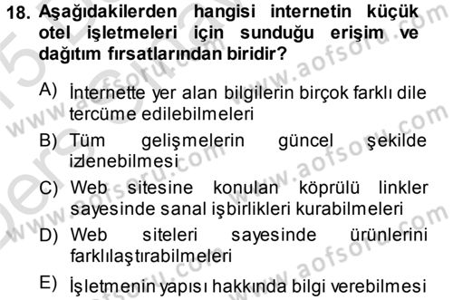 Odalar Bölümü Yönetimi Dersi 2014 - 2015 Yılı Tek Ders Sınav Soruları 18. Soru