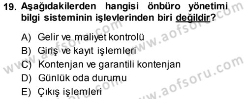 Odalar Bölümü Yönetimi Dersi 2014 - 2015 Yılı Tek Ders Sınav Soruları 19. Soru