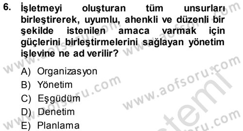 Odalar Bölümü Yönetimi Dersi 2014 - 2015 Yılı Tek Ders Sınav Soruları 6. Soru