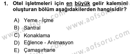 Odalar Bölümü Yönetimi Dersi 2015 - 2016 Yılı (Vize) Ara Sınav Soruları 1. Soru