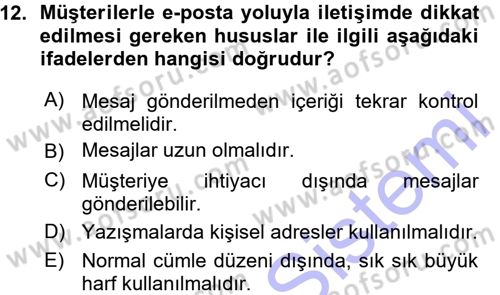 Odalar Bölümü Yönetimi Dersi 2015 - 2016 Yılı (Vize) Ara Sınav Soruları 12. Soru