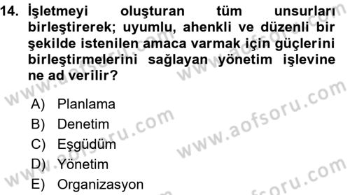 Odalar Bölümü Yönetimi Dersi 2015 - 2016 Yılı (Vize) Ara Sınav Soruları 14. Soru