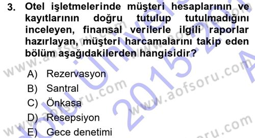 Odalar Bölümü Yönetimi Dersi 2015 - 2016 Yılı (Vize) Ara Sınav Soruları 3. Soru