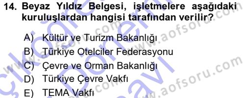 Odalar Bölümü Yönetimi Dersi 2015 - 2016 Yılı (Final) Dönem Sonu Sınav Soruları 14. Soru