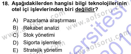 Odalar Bölümü Yönetimi Dersi 2015 - 2016 Yılı (Final) Dönem Sonu Sınav Soruları 18. Soru