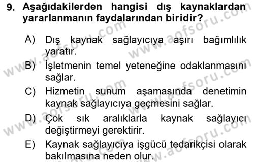 Odalar Bölümü Yönetimi Dersi 2015 - 2016 Yılı (Final) Dönem Sonu Sınav Soruları 9. Soru