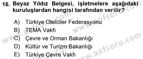 Odalar Bölümü Yönetimi Dersi 2015 - 2016 Yılı Tek Ders Sınav Soruları 16. Soru