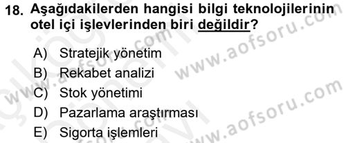 Odalar Bölümü Yönetimi Dersi 2015 - 2016 Yılı Tek Ders Sınav Soruları 18. Soru
