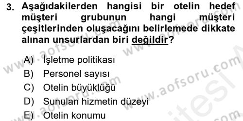Odalar Bölümü Yönetimi Dersi 2015 - 2016 Yılı Tek Ders Sınav Soruları 3. Soru