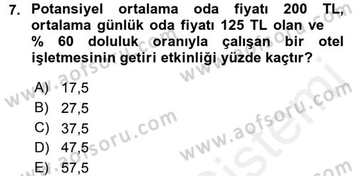 Odalar Bölümü Yönetimi Dersi 2015 - 2016 Yılı Tek Ders Sınav Soruları 7. Soru