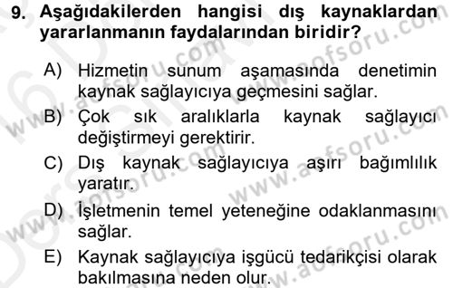 Odalar Bölümü Yönetimi Dersi 2015 - 2016 Yılı Tek Ders Sınav Soruları 9. Soru