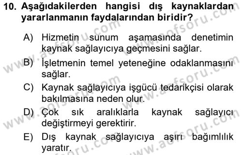 Odalar Bölümü Yönetimi Dersi 2016 - 2017 Yılı 3 Ders Sınav Soruları 10. Soru