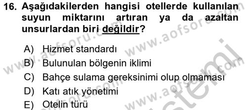 Odalar Bölümü Yönetimi Dersi 2016 - 2017 Yılı 3 Ders Sınav Soruları 16. Soru