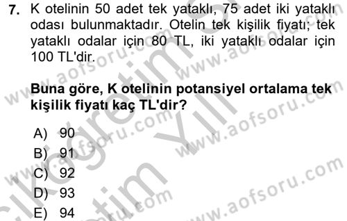 Odalar Bölümü Yönetimi Dersi 2016 - 2017 Yılı 3 Ders Sınav Soruları 7. Soru