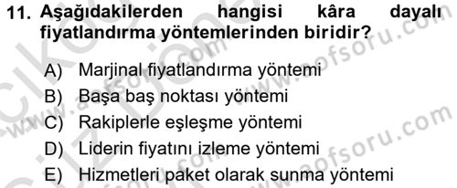 Odalar Bölümü Yönetimi Dersi 2016 - 2017 Yılı (Vize) Ara Sınav Soruları 11. Soru