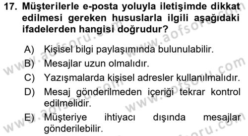 Odalar Bölümü Yönetimi Dersi 2016 - 2017 Yılı (Vize) Ara Sınav Soruları 17. Soru