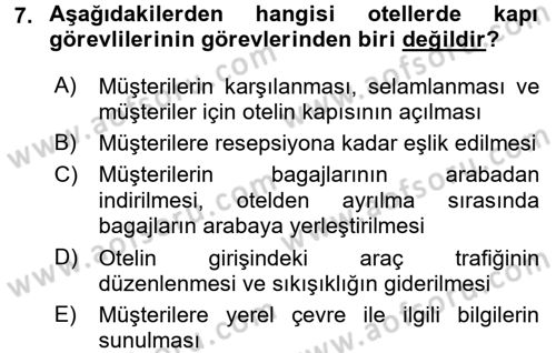 Odalar Bölümü Yönetimi Dersi 2016 - 2017 Yılı (Vize) Ara Sınav Soruları 7. Soru