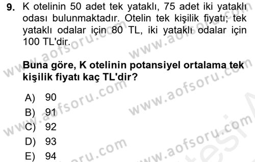 Odalar Bölümü Yönetimi Dersi 2016 - 2017 Yılı (Final) Dönem Sonu Sınav Soruları 9. Soru