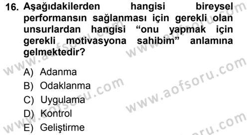 Performans ve Kariyer Yönetimi Dersi 2012 - 2013 Yılı (Vize) Ara Sınav Soruları 16. Soru
