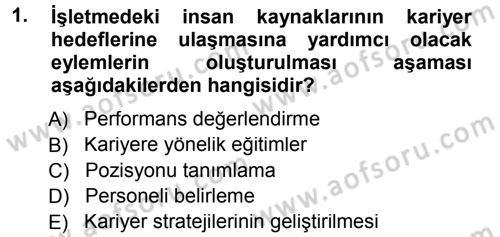 Performans ve Kariyer Yönetimi Dersi 2012 - 2013 Yılı (Final) Dönem Sonu Sınav Soruları 1. Soru