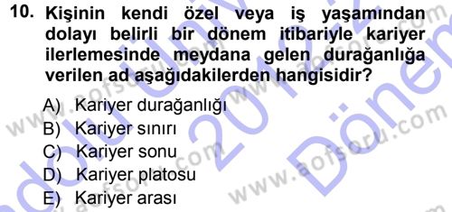 Performans ve Kariyer Yönetimi Dersi 2012 - 2013 Yılı (Final) Dönem Sonu Sınav Soruları 10. Soru
