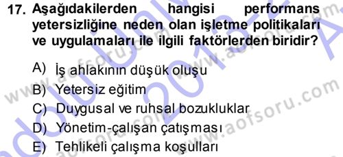 Performans ve Kariyer Yönetimi Dersi 2013 - 2014 Yılı (Vize) Ara Sınav Soruları 17. Soru