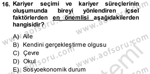 Performans ve Kariyer Yönetimi Dersi 2013 - 2014 Yılı Tek Ders Sınav Soruları 16. Soru