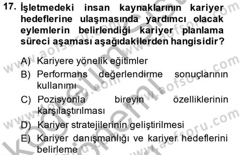 Performans ve Kariyer Yönetimi Dersi 2014 - 2015 Yılı (Final) Dönem Sonu Sınav Soruları 17. Soru