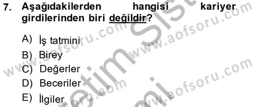 Performans ve Kariyer Yönetimi Dersi 2014 - 2015 Yılı (Final) Dönem Sonu Sınav Soruları 7. Soru