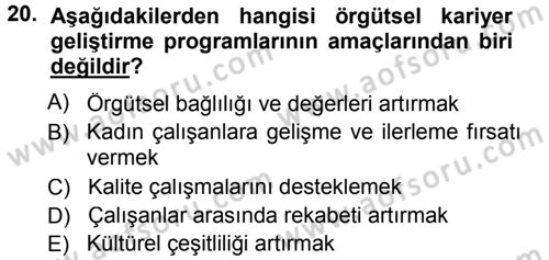Performans ve Kariyer Yönetimi Dersi 2014 - 2015 Yılı Tek Ders Sınav Soruları 20. Soru