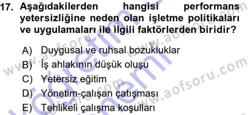 Performans ve Kariyer Yönetimi Dersi 2015 - 2016 Yılı (Vize) Ara Sınav Soruları 17. Soru
