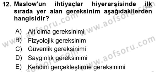 Performans ve Kariyer Yönetimi Dersi 2015 - 2016 Yılı (Final) Dönem Sonu Sınav Soruları 12. Soru