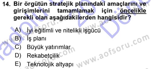 Performans ve Kariyer Yönetimi Dersi 2015 - 2016 Yılı (Final) Dönem Sonu Sınav Soruları 14. Soru