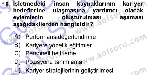 Performans ve Kariyer Yönetimi Dersi 2015 - 2016 Yılı (Final) Dönem Sonu Sınav Soruları 18. Soru