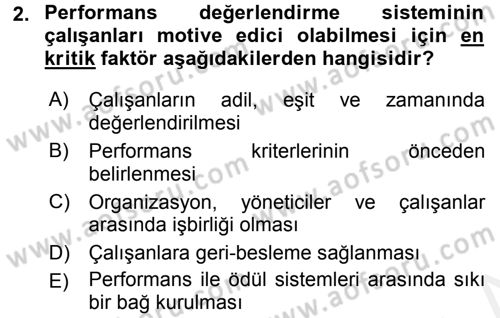 Performans ve Kariyer Yönetimi Dersi 2015 - 2016 Yılı Tek Ders Sınav Soruları 2. Soru