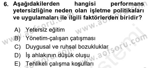 Performans ve Kariyer Yönetimi Dersi 2015 - 2016 Yılı Tek Ders Sınav Soruları 6. Soru