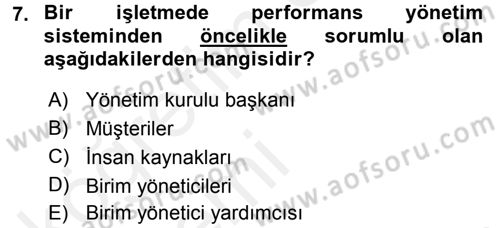 Performans ve Kariyer Yönetimi Dersi 2015 - 2016 Yılı Tek Ders Sınav Soruları 7. Soru