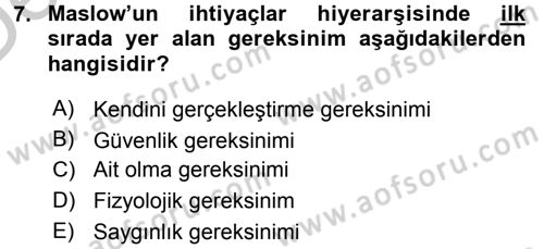 Performans ve Kariyer Yönetimi Dersi 2016 - 2017 Yılı 3 Ders Sınav Soruları 7. Soru