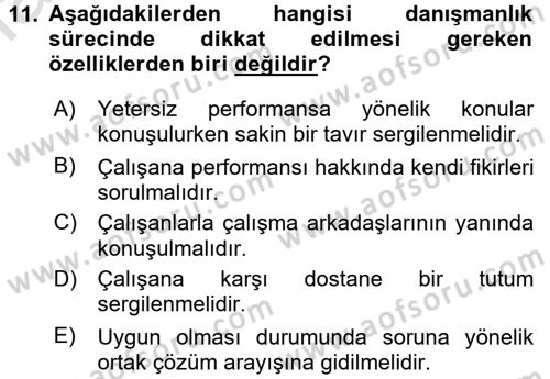 Performans ve Kariyer Yönetimi Dersi 2016 - 2017 Yılı (Vize) Ara Sınav Soruları 11. Soru