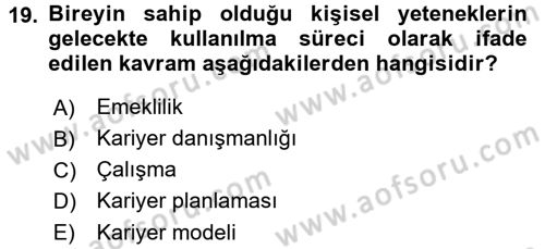 Performans ve Kariyer Yönetimi Dersi 2016 - 2017 Yılı (Final) Dönem Sonu Sınav Soruları 19. Soru