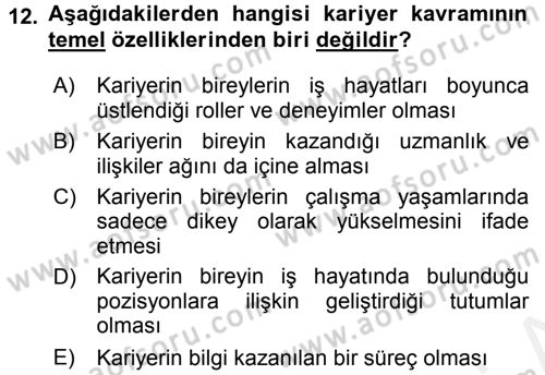 Performans ve Kariyer Yönetimi Dersi 2017 - 2018 Yılı 3 Ders Sınav Soruları 12. Soru