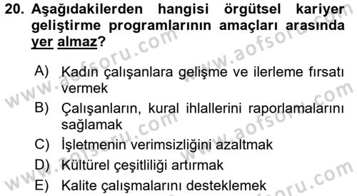 Performans ve Kariyer Yönetimi Dersi 2017 - 2018 Yılı 3 Ders Sınav Soruları 20. Soru